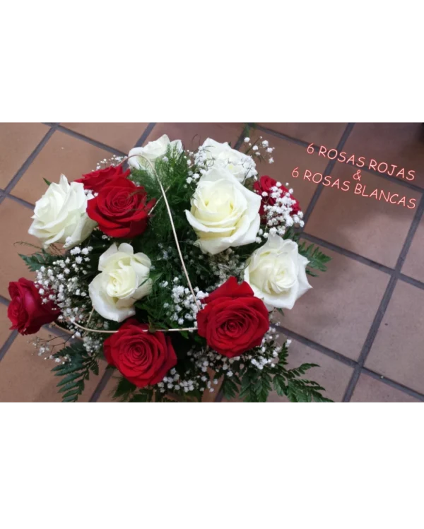 Ramo de 12 Rosas Rojas y Blancas. Ramo de 12 Rosas Rojas y Blancas