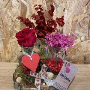 Rodaja Madera con Rosa Roja Preservada. 7 Rodaja Madera con Rosa Roja Preservada. - Imagen 4