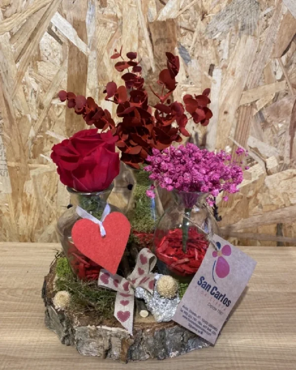 Rodaja Madera con Rosa Roja Preservada. 3 Rodaja Madera con Rosa Roja Preservada 1
