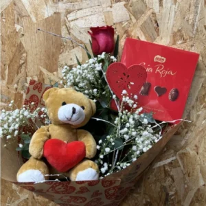 Rosa Única Especial Mamá + Peluche + Bombones Caja Roja - Imagen 6