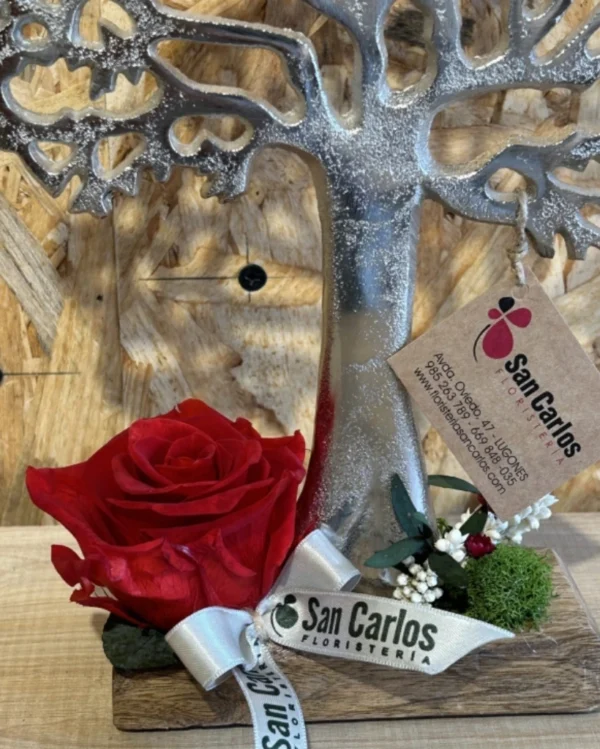 Arbol de la vida con rosa preservada roja 1