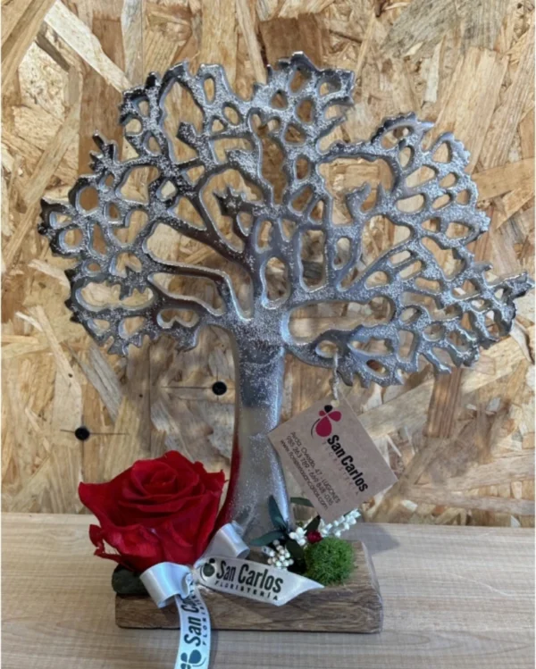 Arbol de la vida con rosa preservada roja 2
