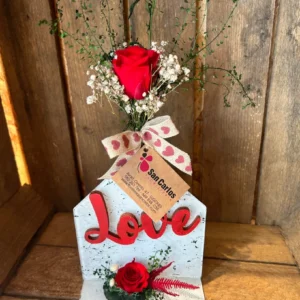 Base cristal Love con rosa roja preservada. - Imagen 2