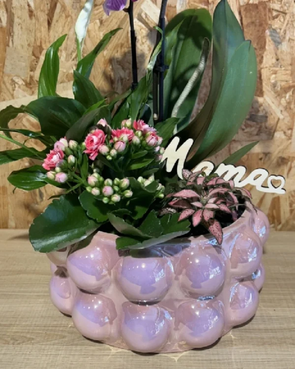 Centro MAMA con phalaenopsis rosa y plantas 2