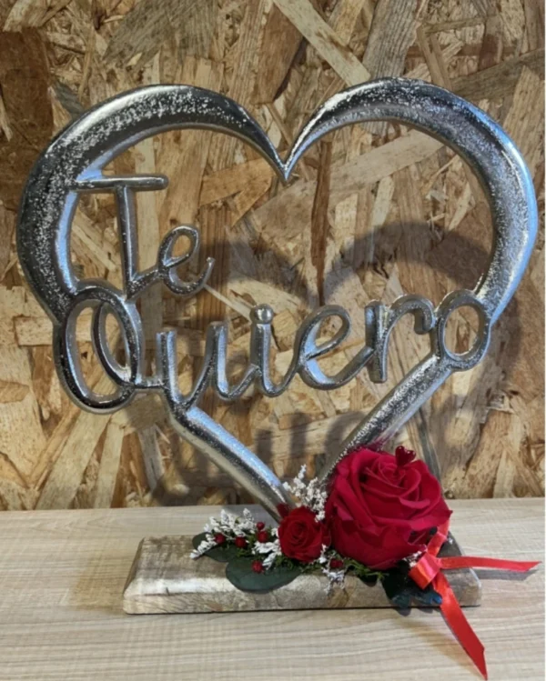 Corazón metal Te quiero con rosa roja preservada Corazon metal Te quiero con rosa roja preservada