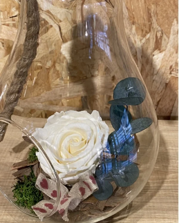 Rosa preservada Blanca en bombilla cristal L 3 Rosa preservada Blanca en bombilla cristal L 1