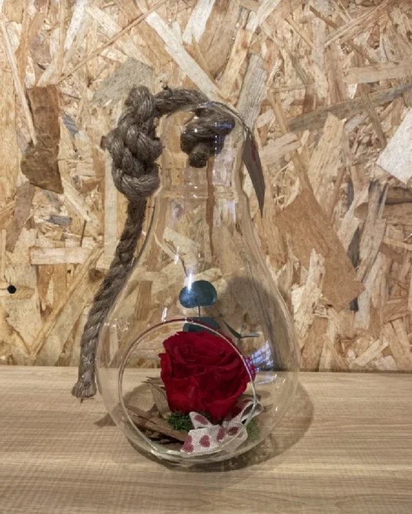 Rosa preservada roja en bombilla cristal L 1 Rosa preservada roja en bombilla cristal L 2