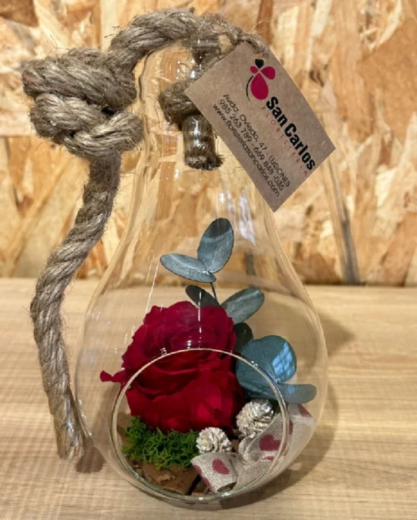 Rosa preservada roja en bombilla cristal M 2 Rosa preservada roja en bombilla cristal M 2