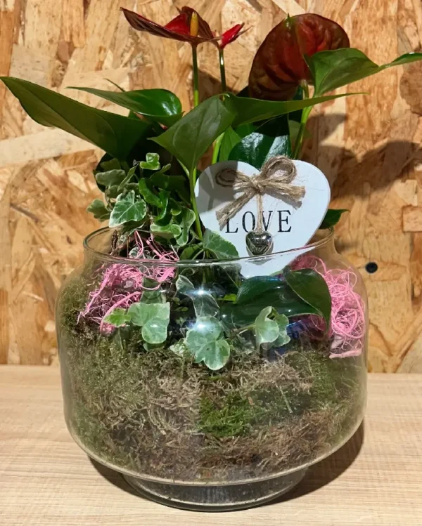 Base de cristal con plantas LOVE. 2 8071 1